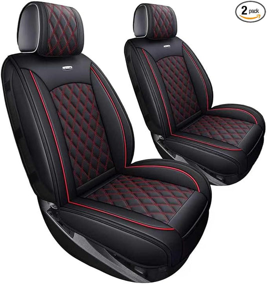 Aierxuan Chevy Chevrolet Silverado GMC Sierra Front Seat Covers Pickup Custom Fit 2007-2025 1500 2500HD 3500HD Crew Double Extended Cab Waterproof Leather Protectors (2 PCS Front, Black-Red)