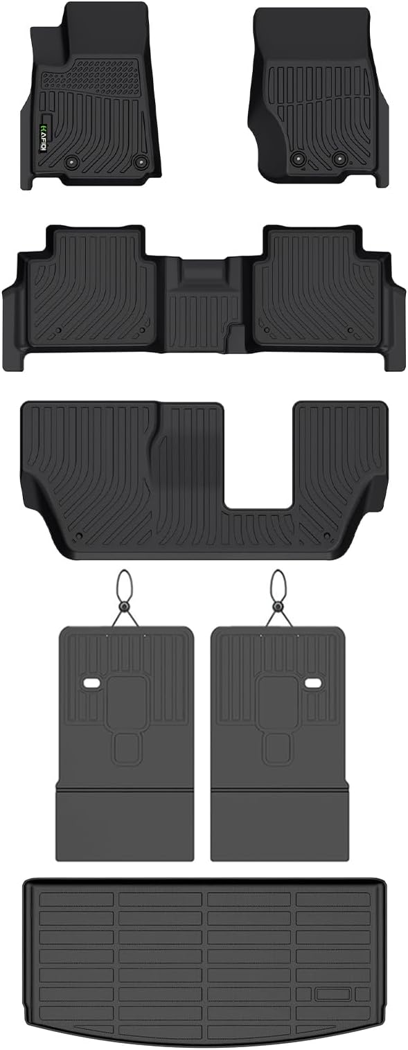 Floor Mats & Cargo Liner for Jeep Grand Cherokee L 2021-2025 (7-Passenger) with Backrest Mat, All Weather TPE Heavy Duty Automotive Floor Liners Full Set Accessories Black