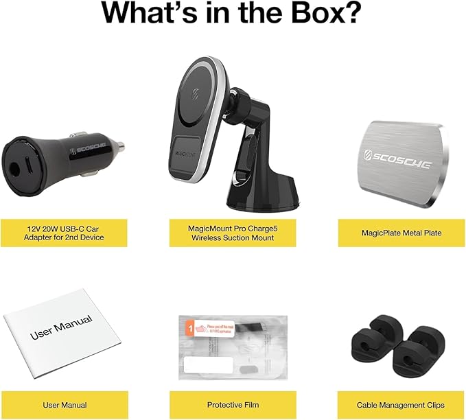 Scosche MPQ5WD MagicMount Pro Charge5 15W MagSafe Wireless Charging Dashboard/Windshield Phone Mount for Car, Magnetic Phone Holder Compatible with iPhone 12/13/14/15/16/Pro/Pro Max, Galaxy, and More