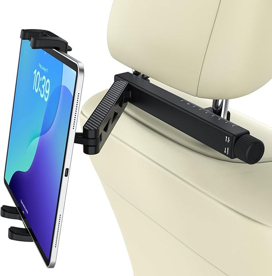 Backseat Tablet Holder for Car Headrest, Anti-Shake Adjustable Arm Mount for Kids, Foldable Car Tablet Mount for Road Trips, Fits iPad Pro/Air/Mini, Galaxy Tab, Fire (4-13”)