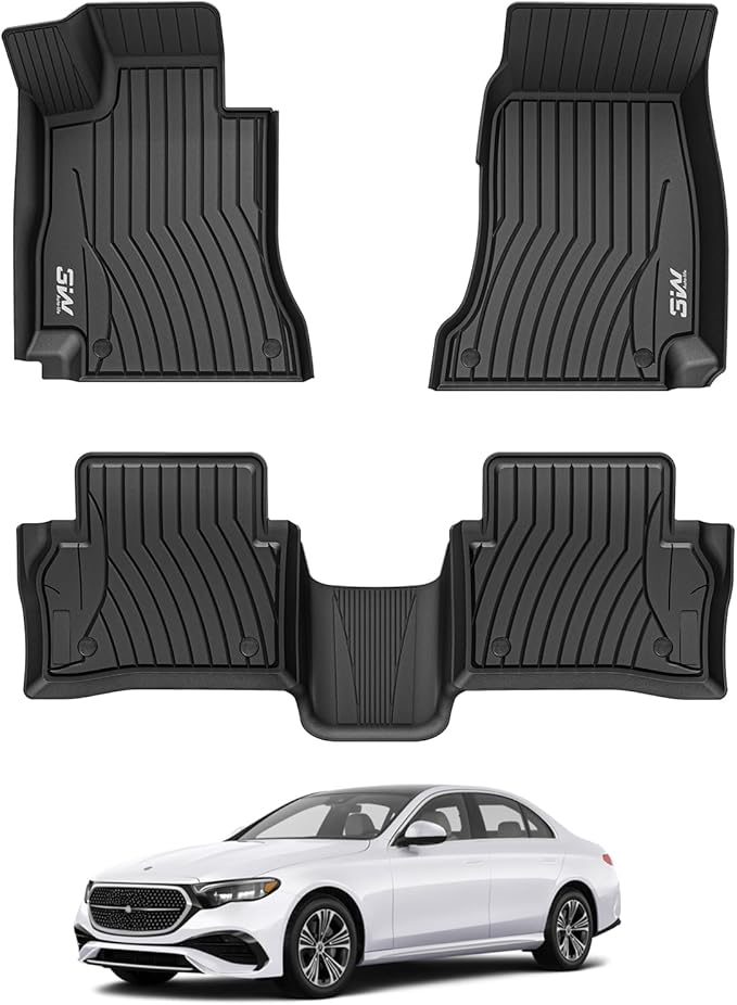 3W Floor Mats Fit for Mercedes Benz E-Class 2024 2025 2026 TPE All Weather Custom Fit Floor Liner for E300 E320 E350 E400 E550 E63, 1st&2nd Row Full Set Car Liners Black