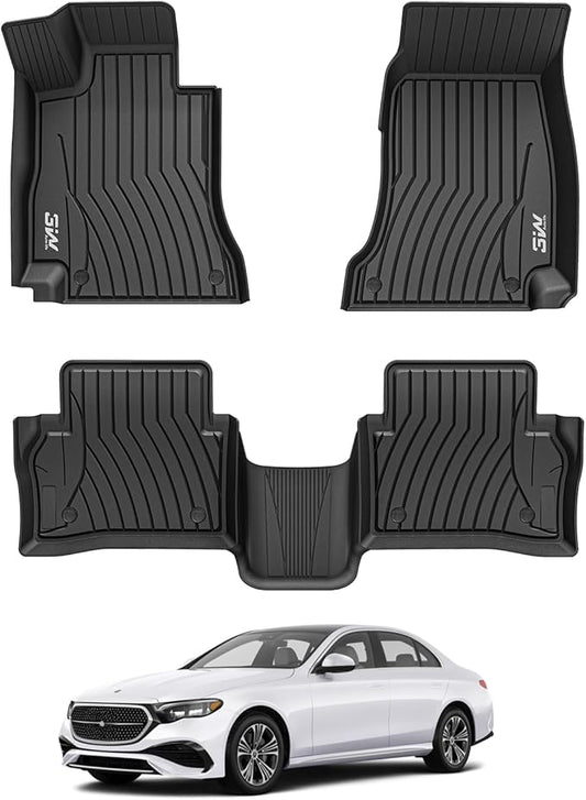 3W Floor Mats Fit for Mercedes Benz E-Class 2024 2025 2026 TPE All Weather Custom Fit Floor Liner for E300 E320 E350 E400 E550 E63, 1st&2nd Row Full Set Car Liners Black