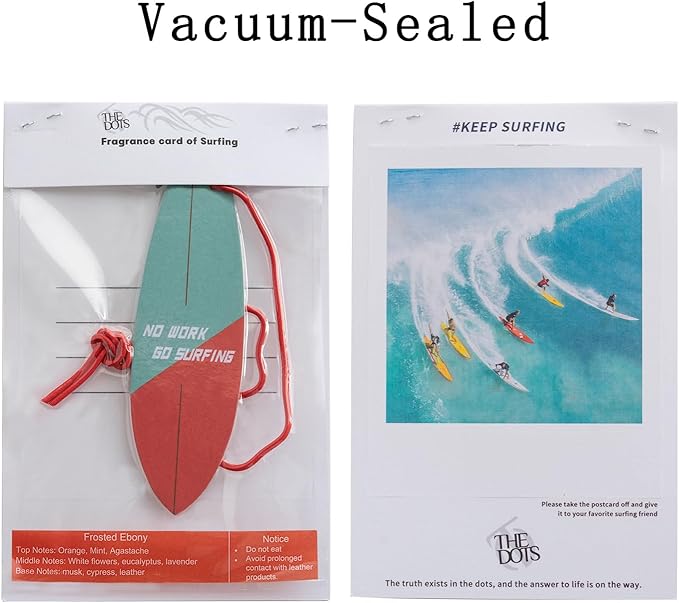 THEDOTS 15 Pack Frosted Ebony Surfboard Hanging Car Air Fresheners, Detachable Message Cards with Surfing Art, Long-lasting Scent for Car & Home