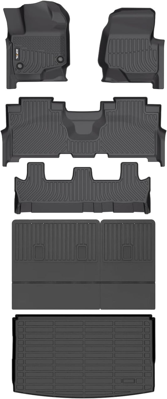 AIPOIL® Floor Mats & Cargo Liner Set for 2021-2025 Ford Expedition Max Bench Seating 8 Seats All Weather Protection TPE Anti-Slip Automotive Full Set Custom Car Mats Accessories - Black