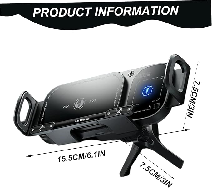 Wireless Charging Rotating Car Mount, Auto Rotating Phone Holder Black, 15W Fast Charging Phone Car Mount Touch Control Wireless Chargers