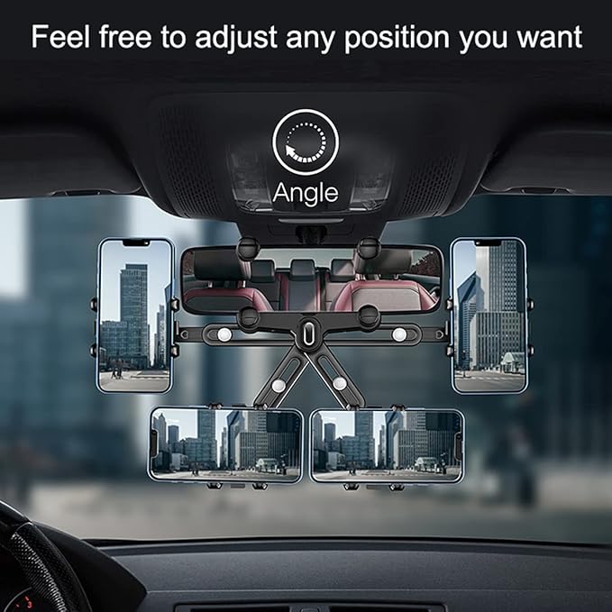 360°Rotatable and Retractable Car Phone Holder, Multifunctional Adjustable Mount, Universal Rearview Mirror Phone Holder for All Mobile Phones (Four clamp)