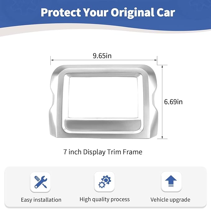 RT-TCZ for Jeep JL Center Console Radio Display Panel Trim Cover for Jeep Wrangler JL JLU Gladiator JT 2018-2023 Silver Interior Accessories 7 inch