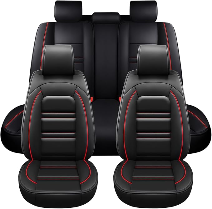 Seat Covers for Dodge Journey 2009-2020 | 5-Seats Leather Seat Covers, Easy to Install Automotive Seat Covers Full Set (Full Set, Black&Red Line)