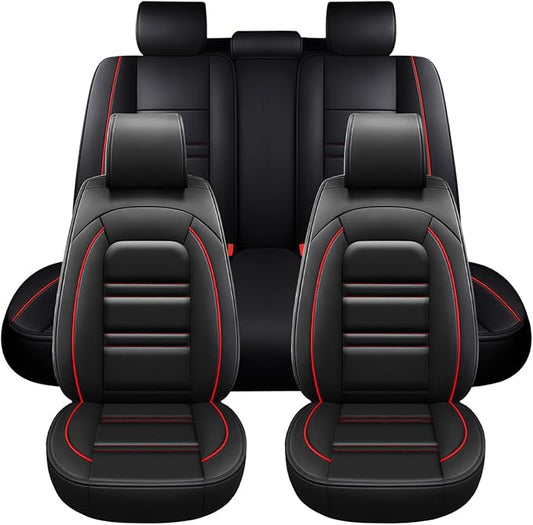 Seat Covers for Honda cr-v 2003-2025 | 5-Seats Leather Seat Covers, Easy to Install Automotive Seat Covers Full Set (Full Set, Black&Red Line)