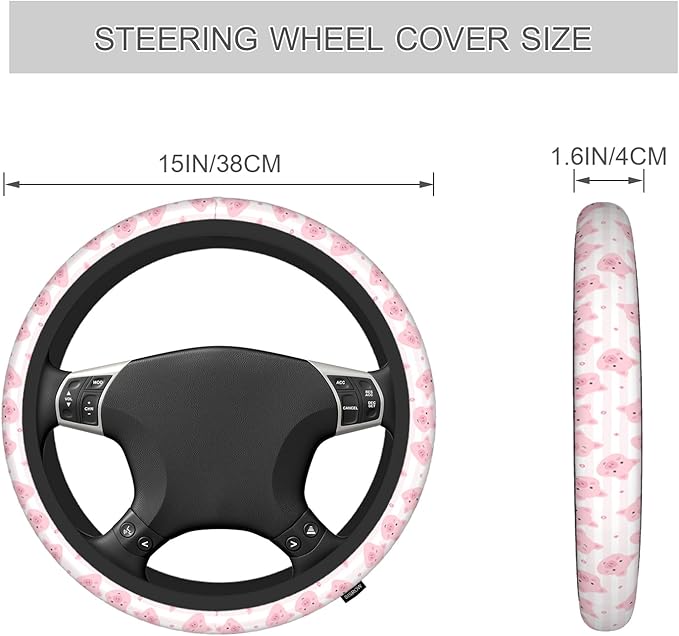 Gripsisrow Cute Pink Cartoon Pig Animal Steering Wheel Protective Cover - Universal 15 Inch