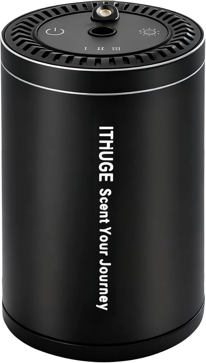 Waterless Smart Car Aroma Diffuser with Starry Sky Projection,7-Color Ambient Light, 3 Mode Adjustable Rechargeable Car Air Freshener with 80ml Empty Bottle,Auto On/Off Intelligent(Black, M308)