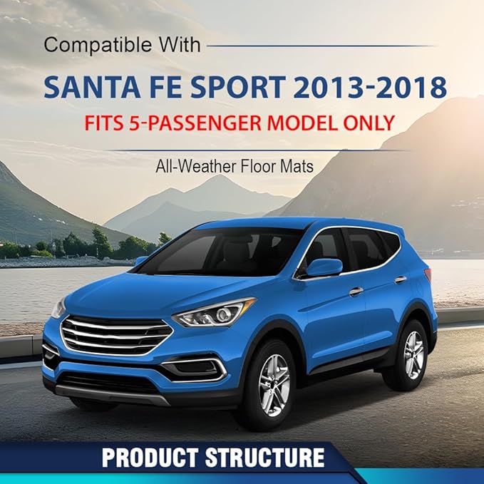 PIT66 Floor Mats Cargo Liners Compatible with Hyundai Santa Fe Sport 2013-2018 (Fit 5-Passenger Model only) (Heavy Duty) 3-Piece Premium All Weather Automotive TPE Liners