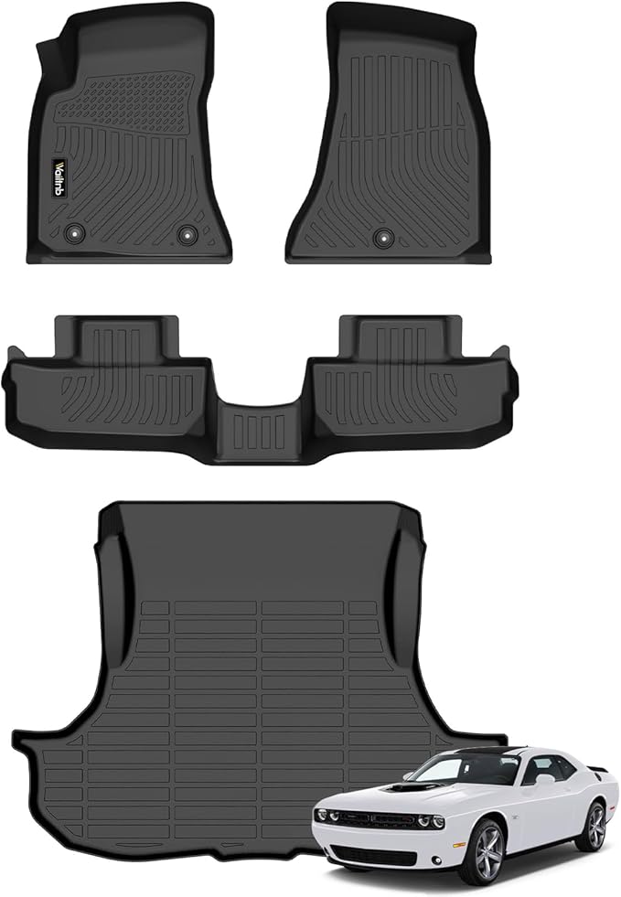 Wailtnb- for Dodge Challenger 2015-2023 RWD Floor Mat Cargo Liner All Weather Floor Liner Car Mat for Challenger RWD Custom Fit Automotive Full Set Accessories