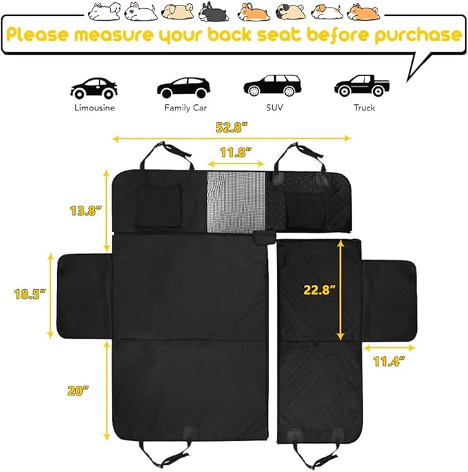 Vailge 6 in 1 Car Seat Cover for Back Seat, 60/40 Split, 100% Waterproof with Mesh Window, Scratch Prevent Anti-slip Dog Hammock, Standard