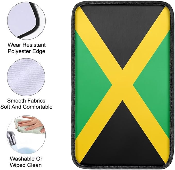 Vehicle Center Console Armrest Cover Pad, Universal Fit Soft Comfort Center Console Armrest Cushion for Car, Jamaica Flag