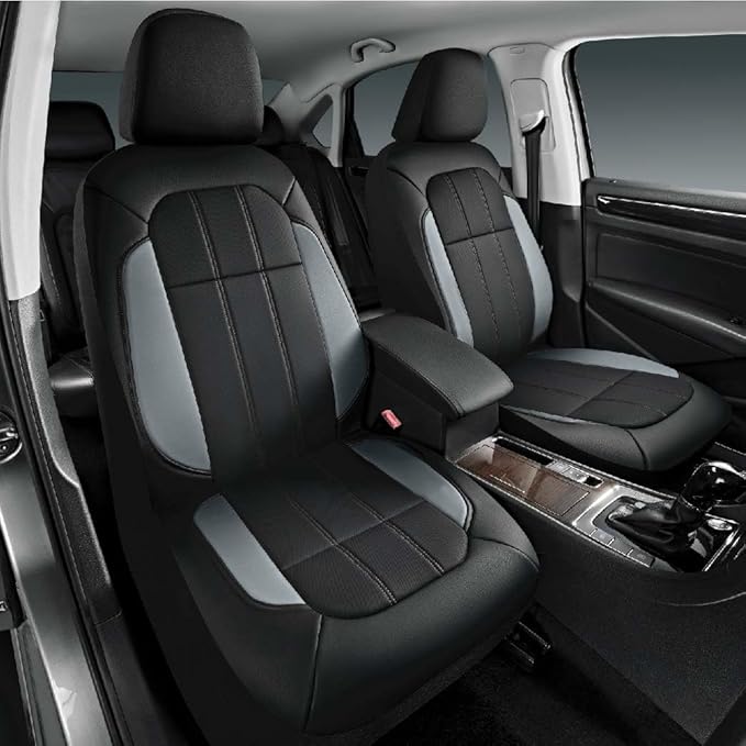 Road Comforts Car Seat Covers, Breathable Leather Seat Covers, Car Seat Covers Full Sets Airbag Compatible, Automotive Seat Covers for Most Cars, Vans, Trucks, SUV - Gray