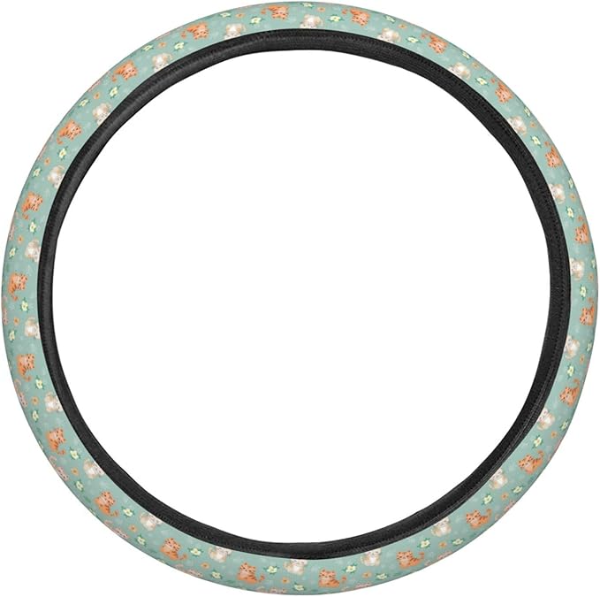 Dujiea Cute Cat Elastic Stretch Steering Wheel Cover, Anti-Slip and Durable Car Steering Wheel Accessories for Women Men, 15 Inch Universal Fit Car, Truck, SUV
