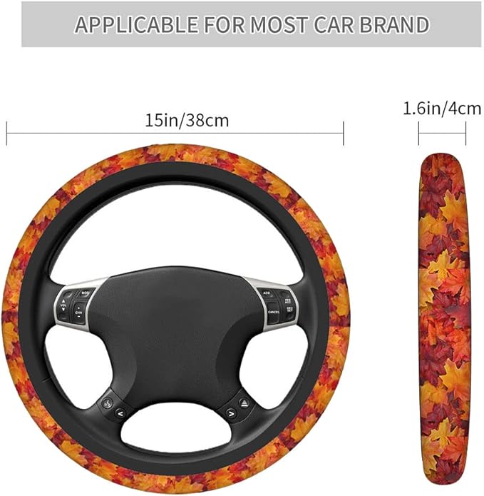 Swono Maple Leaves Steering Wheel Covers 15" Inch Red and Orange Autumn Maple Leaves Universal Fit Most Car Sedans SUVs Comfort Grip Comfortable Neoprene Breathable Steering Wheel Protector