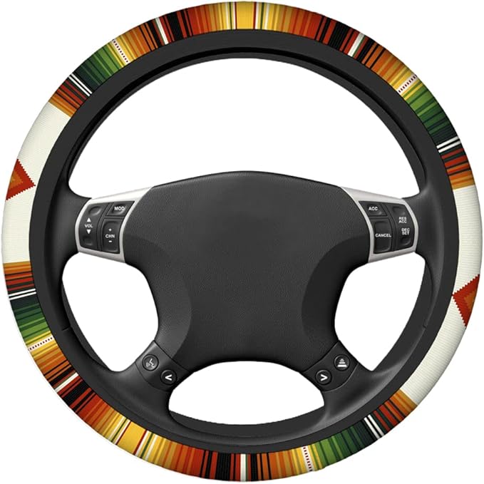 Swono Mexican Boho Steering Wheel Cover Colorful Stripes Geometric Universal 15 Inch Auto Car Steering Wheel Covers SUV Anti Slip Wheel Wrap Protector for Men Women