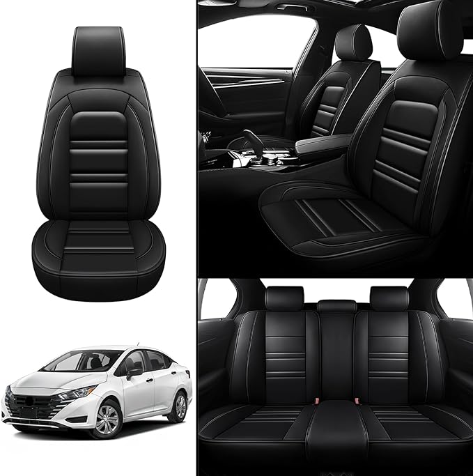Seat Covers for Nissan Car Versa 2007-2025 | 5-Seats Leather Seat Covers, Easy to Install Automotive Seat Covers Full Set (Full Set, Black)