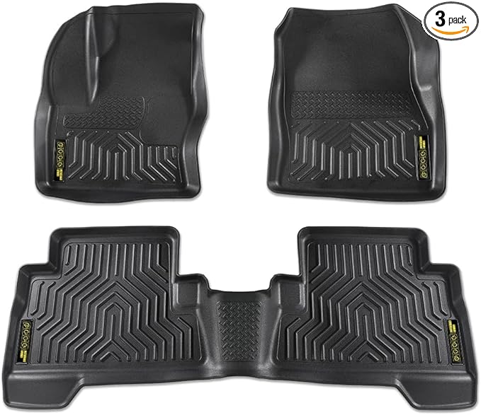 PIT66 Floor Mats Cargo Liners Compatible with Ford Escape 2013-2019, Fit Ford C-Max 2013-2018 (Heavy Duty) 3-Piece Premium All Weather Automotive TPE Liners