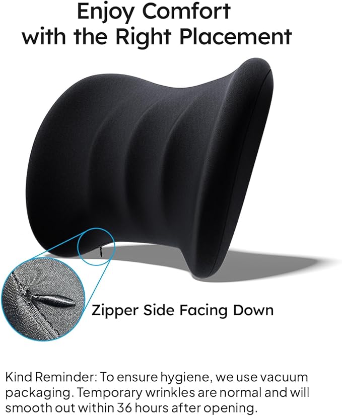 Wigoo 2025 Lumbar Support Pillow for Car [Ergonomic Design, Pressure Relief] Back Cushion for Driving Seat, Back Support Pillow for Car-Office Chair, Fits All Vehicles (Black 2-Pack)