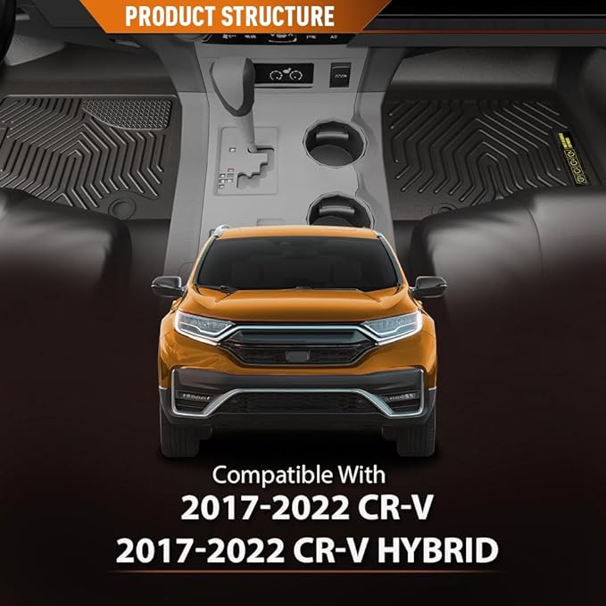 ANDPLAY TPE Floor Mats Liners 3 PCS Compatible with Honda CR-V 2017-2022 Fit Honda CR-V Hybrid 2017-2022 All Weather Protection Black Floor Liners alfombras para carro