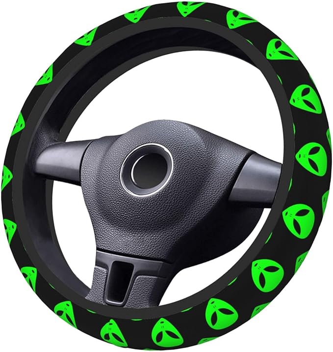 Green Aliens Face Steering Wheel Cover for Women Girls, 15 Inches Anti-Slip Steering Wheel Cover for Auto Truck SUV