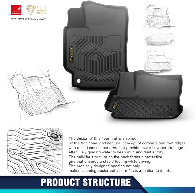 PIT66 Floor Mats Cargo Liners Compatible with Chevy Cruze 2017 1st and 2nd Row All Weather TPE Liner Accessories Black