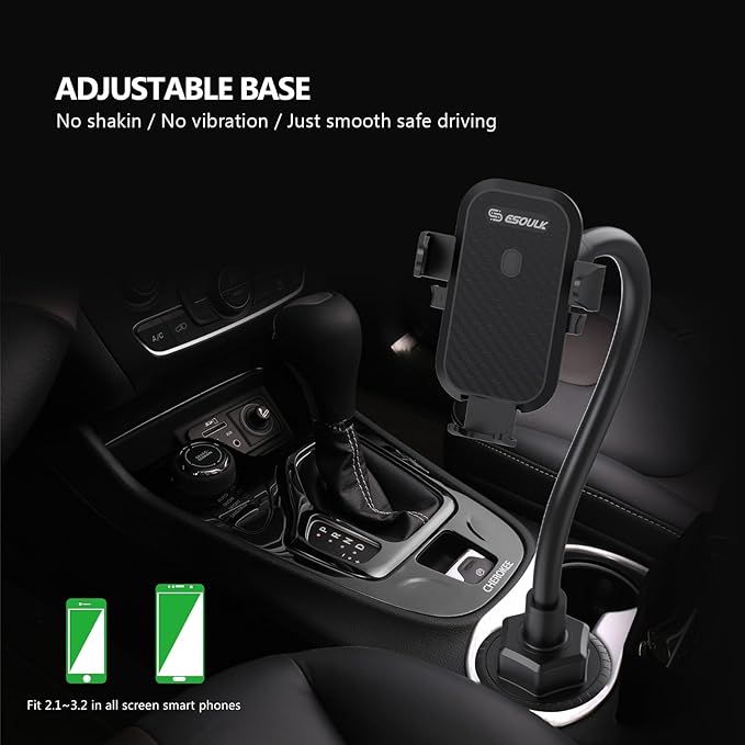 Esoulk [Upgraded Version Cup Phone Holder for Car, Universal Adjustable Long Neck Car Phone Mount Cradle Friendly Compatible with iPhone Samsung Google and All 4.0-7.0 inches Smartphones (Cup Holder)