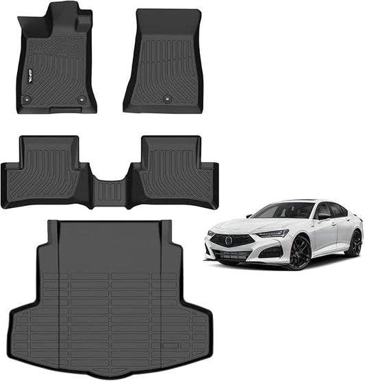 AIPOIL® Floor Mats & Cargo Liner Set for 2021-2025 Acura TLX All Weather Protection TPE Anti-Slip Automotive Full Set Custom Car Mats Accessories - Black