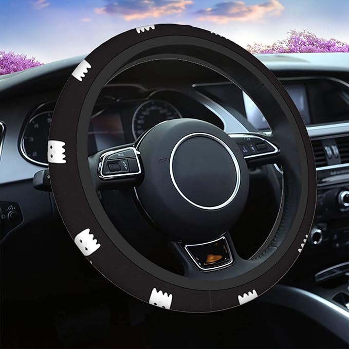 Swono Halloween Ghost Universal 15" Steering Wheel Covers Cute Ghost with Speech Bubble Boo Black Cute Car Steering Wheel Cover for Men Women Girls Car Accessories