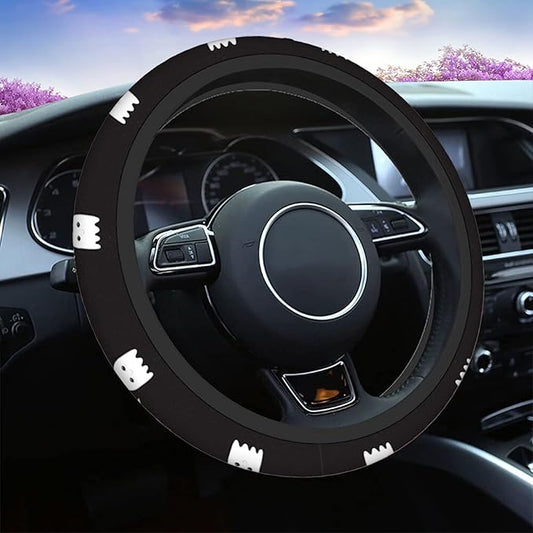 Swono Halloween Ghost Universal 15" Steering Wheel Covers Cute Ghost with Speech Bubble Boo Black Cute Car Steering Wheel Cover for Men Women Girls Car Accessories
