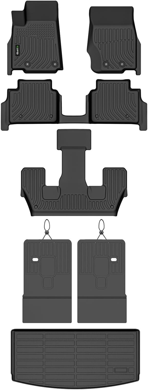 Floor Mats & Cargo Liner for Jeep Grand Cherokee L 2021-2025 (6-Passenger No Center Console) with Backrest Mat, All Weather TPE Heavy Duty Automotive Floor Liners Full Set Accessories Black