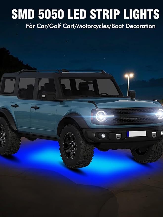 8 Pcs Car Led Light Strip IP67 Waterproof 11" Flexible Led Lights Underglow 12V for Car Motorcycle Boat Golf Cart Interior Exterior Decoration - Blue