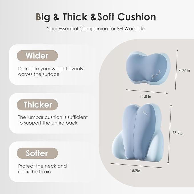 FLORICH Lumbar Support with Car headrest Back Pillow for Chairs Headrest Pillow for Car Ergonomic Ultrathick Memory Foam Back Pillow for Office Chair (Blue)