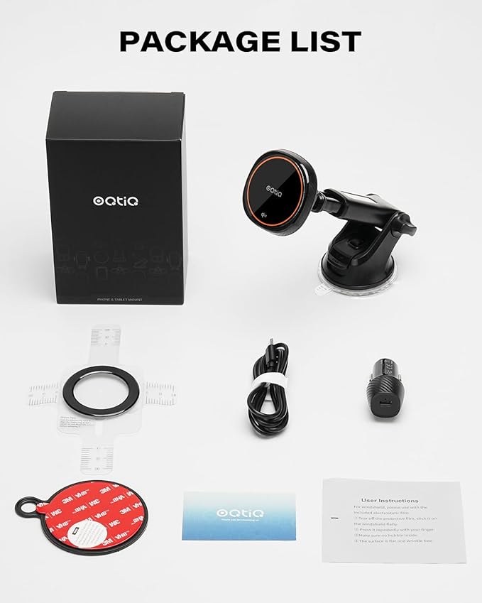 OQTIQ for Magnetic Car Mount Charger- QI2 Certified 15W Fast Wireless Charging Car Phone Holder with Strong Magnetic Grip, Built-in Cooling Fan, Suction Cup & Vent Mount [PD 30W Adaptor Included]
