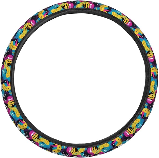 80s 90s Abstract Vintage Steering Wheel Covers Anti-Slip Elasticity Car Accessories Steering Wheel Protector Universal 15 Inch for Cars SUV Vehicle Truck