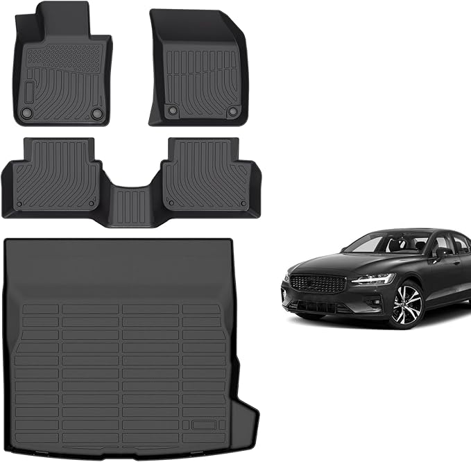 for Volvo S60 Floor Mats 2019 2020 2021 2022 2023 2024 2025 (Not for Recharge), TPE All Weather Car Floor Mats Cargo Liner Custom Full Set for Volvo S60 Accessories 2019-2025