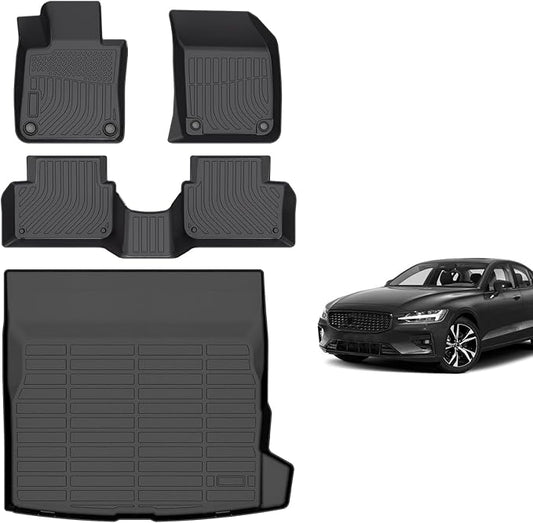for Volvo S60 Floor Mats 2019 2020 2021 2022 2023 2024 2025 (Not for Recharge), TPE All Weather Car Floor Mats Cargo Liner Custom Full Set for Volvo S60 Accessories 2019-2025