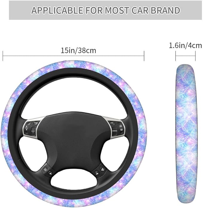 Swono Mermaid Bling Steering Wheel Cover Universal 15 Inch Beautiful Mermaid Scale Bling Purple Neoprene Car Steering Wheel Covers Stretchy Car Accessories for Women
