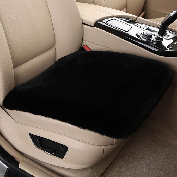 Winter Soft Warm Faux Rabbit Fur car seat Cushion,Universal fit Plush Front and Back Fuzzy car seat Pads Cushion Cover Protector - 1pcs (Front seat 1pcs,Black)