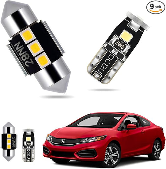 EASY EAGLE LED Interior Car Lights for Honda-Civic-Sedan-Coupe-Hatchback-2006-2015: 9 Piece Kit White LED Light Bulbs - Super Bright 6000K + Install Tool