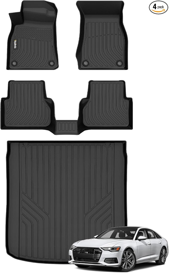 Wailtnb-All Weather Floor Mats & Cargo Liner for Audi A6 2019-2025 (Not for A6 Allroad Models) Custom Fit Waterproof Durable Easy to Clean fit for Audi A6 2019-2025 Accessories Black