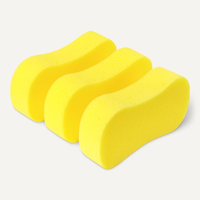 Amazon Basics Jumbo Sponges for Car Cleaning, Bodywork & Windows, Large, Pack of 3, Yellow