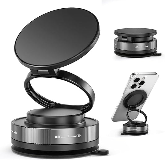 Upgraded Nano Gel Magnetic Car Phone Holder with Vacuum Suction Cup and Foldable Design for Car, Bathroom, Yoga Wall Mount, Kitchen Stand, Compatible with MagSafe and All Smartphones