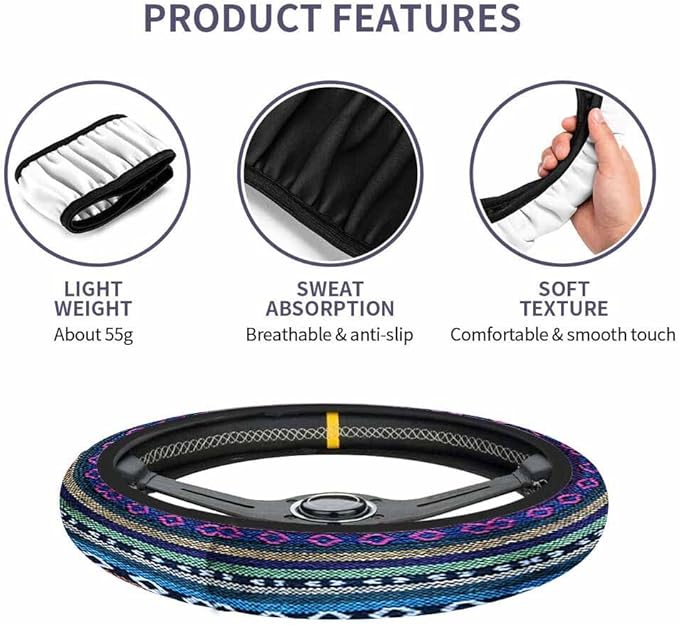 Tribal Fabric Close Up Background Elastic Steering Wheel Cover Colorful Steering Wheel Cover Anti Slip Protective Case Universal Stretch Steering Protector