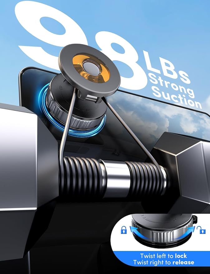 ELWEY Phone Holders for Your Car Magnetic, 360° Vacuum Adjustable Suction Cup Car Phone Mount Magsafe [98+LBS Strong Suction & 3200gf Power Magnet] for iPhone 17 Pro Max 16 15 14 13 12 Plus