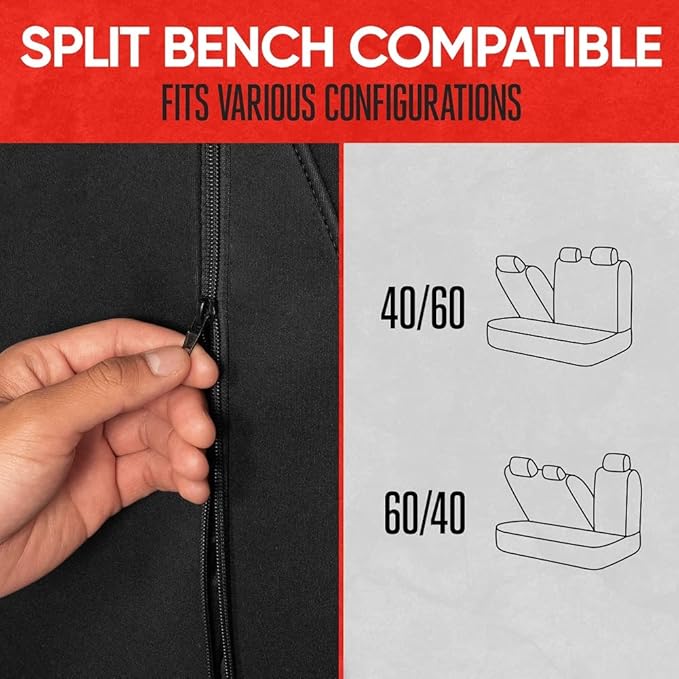 Motor Trend AquaShield Neoprene Waterproof Seat Covers for Trucks - Black 60/40 Split Bench Rear Seat Cover - Carseat Cover Automotive Back Seat Protector - Car Accessories for Kids & Dogs