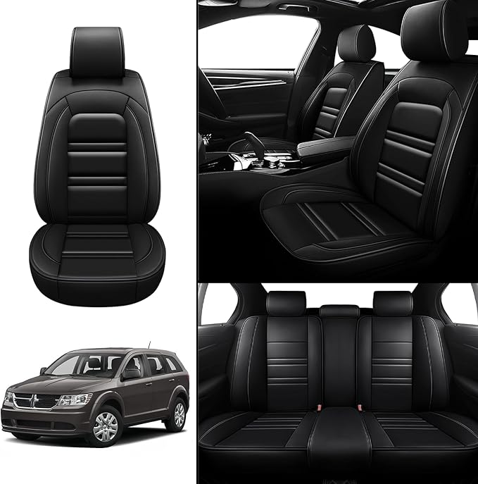 Seat Covers for Dodge Journey 2009-2020 | 5-Seats Leather Seat Covers, Easy to Install Automotive Seat Covers Full Set (Full Set, Black)
